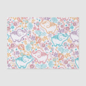 Papier Mousseline Eléphants Et Fleurs Adorables (Recto)