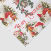 Papier Mousseline Elfes Et Champignons De Noël Vintage (Détail)