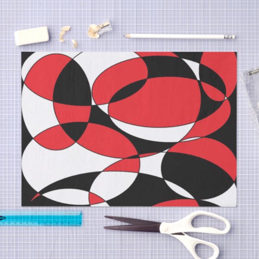 Papier Mousseline Elliptiques noires, blanches et rouges (Artisanat)