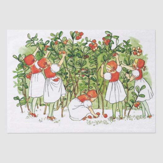 Papier Mousseline Elsa Beskow mignonne fille aux fraises (Recto)