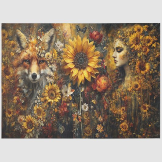 Papier Mousseline Ember's Of Autumn Fox Collage Tissue Paper (Recto)