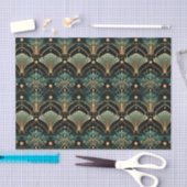 Papier Mousseline Emerald and Gold Art Deco-inspired Fan (Artisanat)