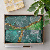 Papier Mousseline Emerald Green & Gold Agate Parties scintillant (Cadeau)