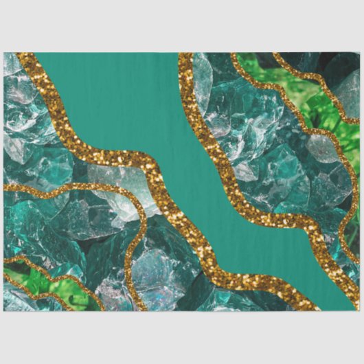 Papier Mousseline Emerald Green & Gold Agate Parties scintillant (Recto)