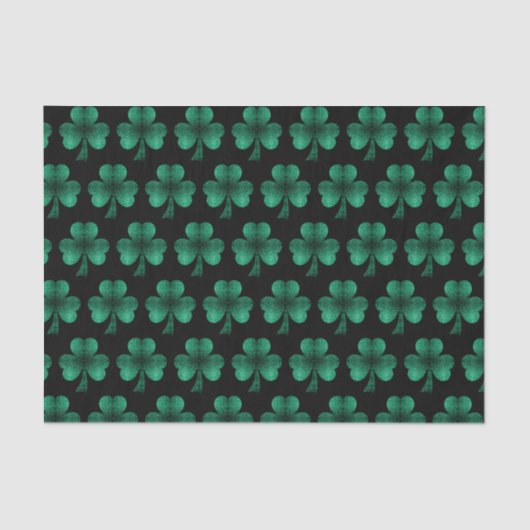 Papier Mousseline Emerald Green Sparkles Shamrock motif noir (Recto)