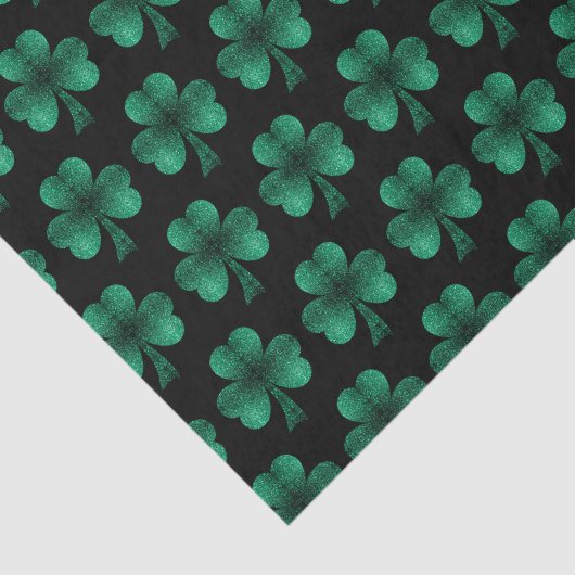 Papier Mousseline Emerald Green Sparkles Shamrock motif noir (Détail)
