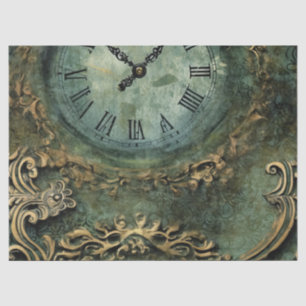 Papier Mousseline Émeraude Green Rustic Steampunk Horloge (1)
