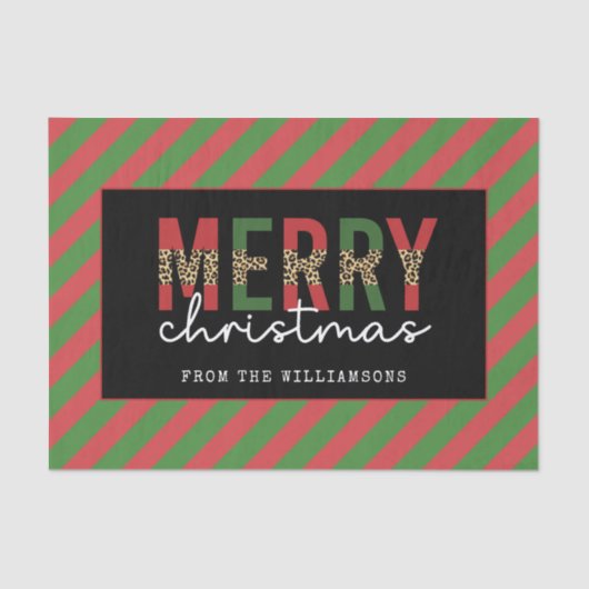 Papier Mousseline Empreinte de léopard de Noël moderne Red Green Str (Recto)