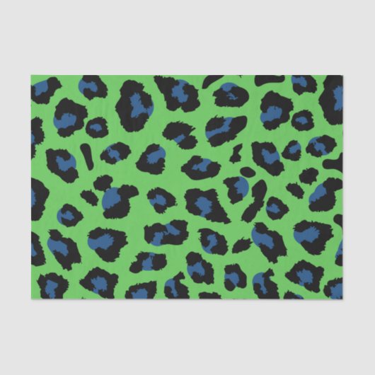 Papier Mousseline Empreinte de léopard vert et bleu (Recto)