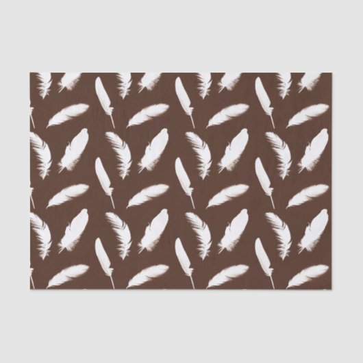 Papier Mousseline Empreinte en plumes blanches sur chocolat brun (Recto)