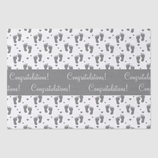 Papier Mousseline Empreintes et coeurs gris pour bébé (Recto)