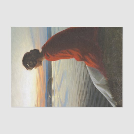 Papier Mousseline En ung Kvinde Betragter et Sankthansbål (Recto)