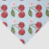 Papier Mousseline En vichy Bleu Rustique Et Cerises (Détail)