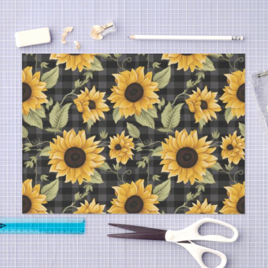 Papier Mousseline en vichy Motif tournesol (Artisanat)