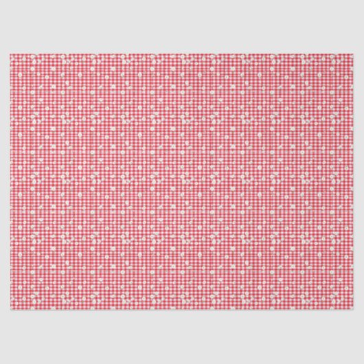 Papier Mousseline En vichy rouge avec petites marguerites blanches (Recto)