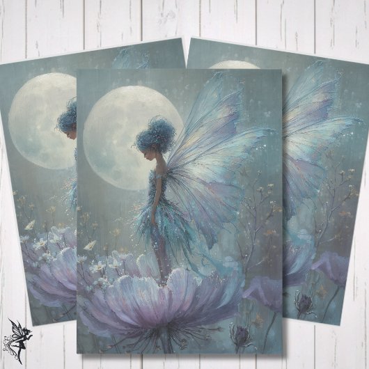 Papier Mousseline Enchanted Blue Fairy Watercolor Fantasy Decoupage