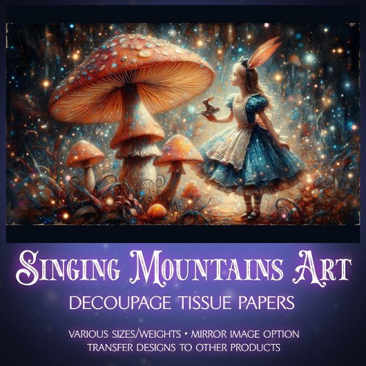 Papier Mousseline Enchanted Mushroom Wonderland Alice Decoupage