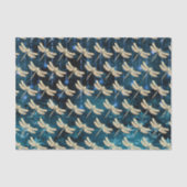 Papier Mousseline Enchanter des libellules d'or sur un Damas bleu Tu (Recto)