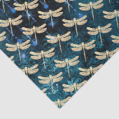 Papier Mousseline Enchanter des libellules d'or sur un Damas bleu Tu (Détail)