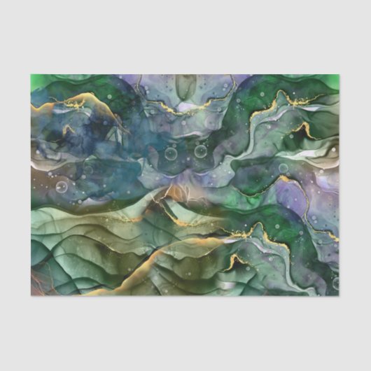 Papier Mousseline encre bleue verte abstraite (Recto)
