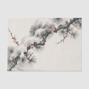 Papier Mousseline Encre Japonaise Pin Fleur de Prunier Hiver