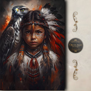 Papier Mousseline Enfant amérindien et découpage de coiffe d'aigle