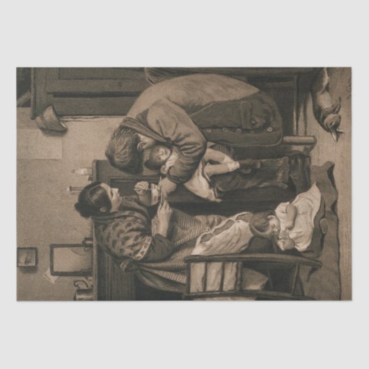 Papier Mousseline Enfant malade soutenu par son père et sa mère (Recto)
