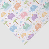 Papier Mousseline Enfants Eléphants Joyeux Pastel Rose Bleu Vert (Détail)