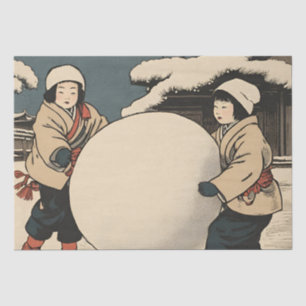 Papier Mousseline Enfants japonais roulant de grandes boules de neig