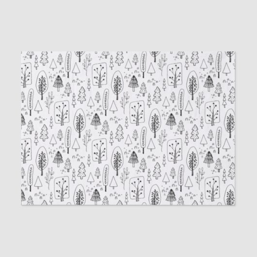 Papier Mousseline Enfants Noël mignonne Forêt d'arbres noirs et blan (Recto)
