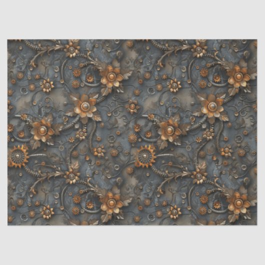 Papier Mousseline Engrenages à vapeur et fleurs de ressorts pour déc (Recto)