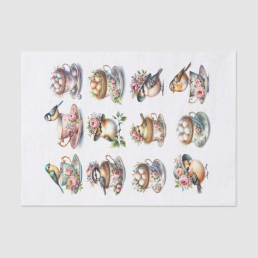 Papier Mousseline Ensemble d'oiseaux mignons avec des Casquettes ass (Recto)