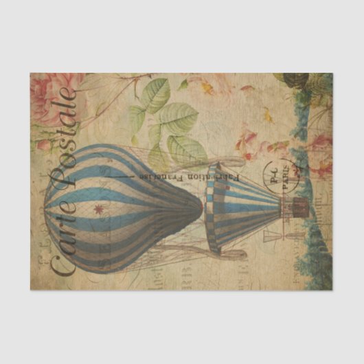 Papier Mousseline Ephemera Blue Hot Air Balloon Découpage (Recto)