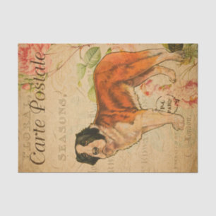 Papier Mousseline Ephemera Carte Postale Française Chien Floral Déco