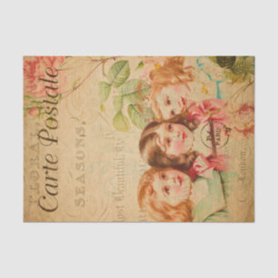 Papier Mousseline Ephemera Carte Postale Française Jolie Filles Déco