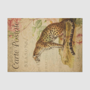 Papier Mousseline Ephemera Carte Postale Française Leopard Decoupage