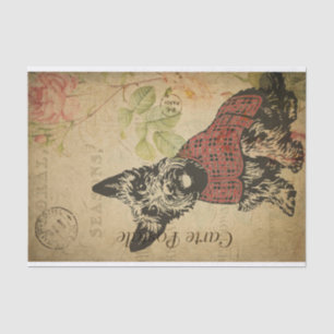 Papier Mousseline Ephemera Carte Postale Française Terrier Chien Déc