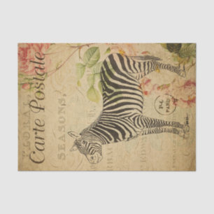 Papier Mousseline Ephemera Carte Postale Française Zebra Rose Découp