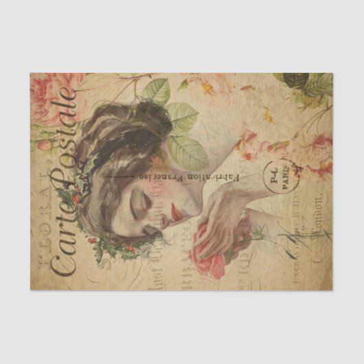 Papier Mousseline Ephemera Française Carte Postale Femme avec Découp (Recto)