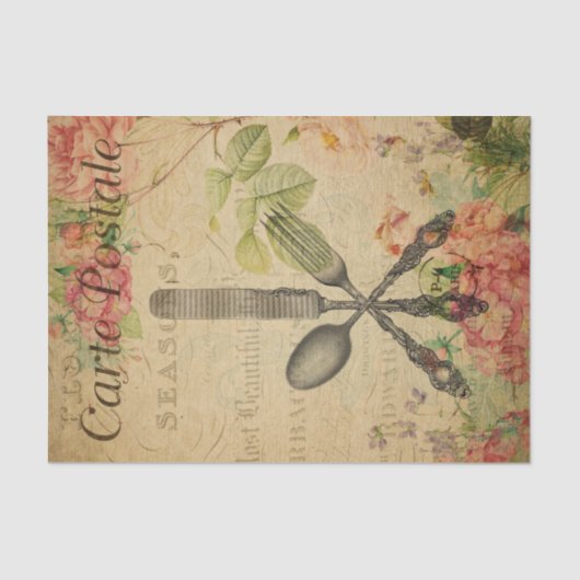 Papier Mousseline Ephemera France Carte Postale Cutlery Set Découpag (Recto)