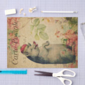 Papier Mousseline Ephemera French Carte Postale Pig Avec Découpage C (Artisanat)