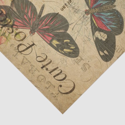 Papier Mousseline Ephemera French Postcard Butterflies Decoupage (Détail)