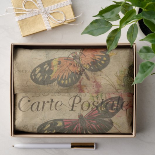 Papier Mousseline Ephemera French Postcard Butterflies Decoupage (Cadeau)