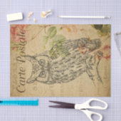 Papier Mousseline Ephemera French Postcard Line Art Owl Decoupage (Artisanat)