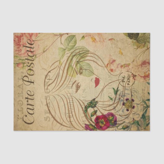 Papier Mousseline Ephemera French Postcard Line Art Woman Decoupage (Recto)