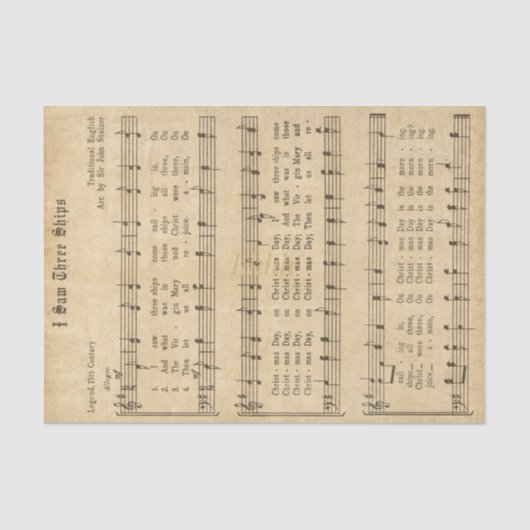 Papier Mousseline Ephemera "I Saw Three Ships" Christmas Carol (Recto)