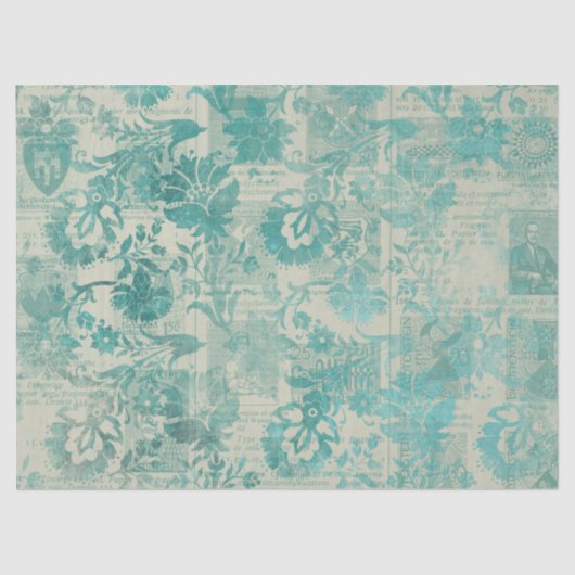 Papier Mousseline Ephemera Turquoise Papier Series Design 10 (Recto)
