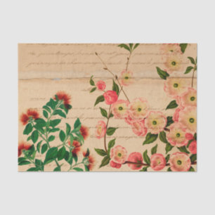 Papier Mousseline Ephémère botanique rose vintage