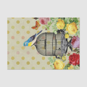 Papier Mousseline Éphemère Cage à Oiseaux Florale Découpage Vintage