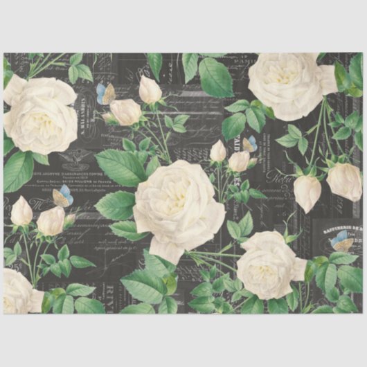 Papier Mousseline Ephémère de rose blanche romantique Collage Papier (Recto)